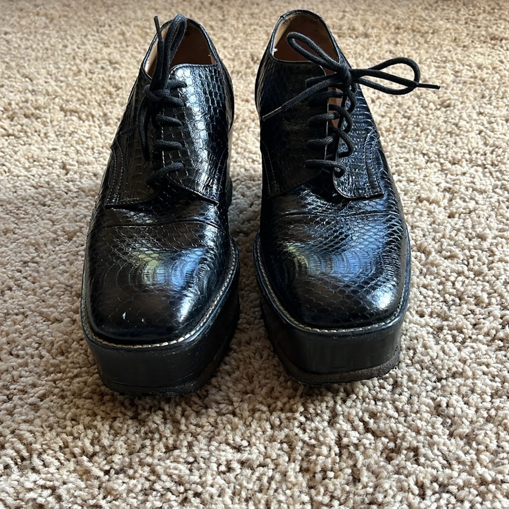 Black Crocodile Pattern Women's Platform Oxford S… - image 6